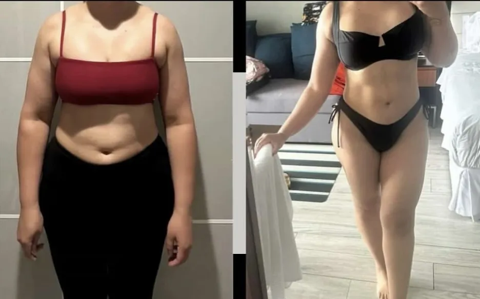 A side-by-side progress photo shared by RTS Fitness showing a member's change over time.
